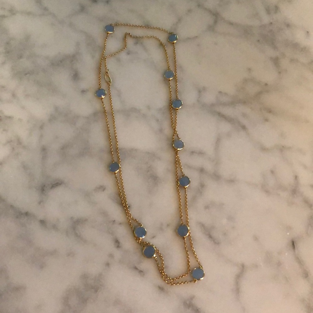 Blue stone with gold change multi-length necklace